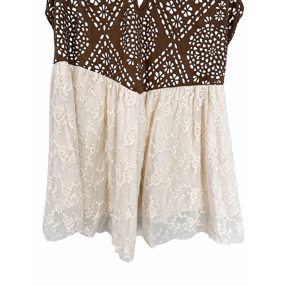 BKE Gimmicks Tank Top Women Small Brown Cream Lace Babydoll Boho Cutout Festival - Picture 7 of 13